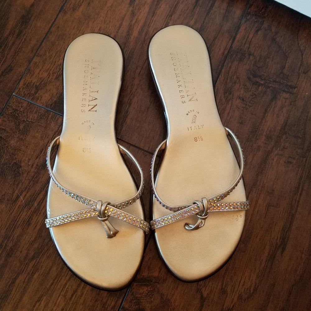Italian Shoemakers Gold and Sparkle Rhinestone Sandal
